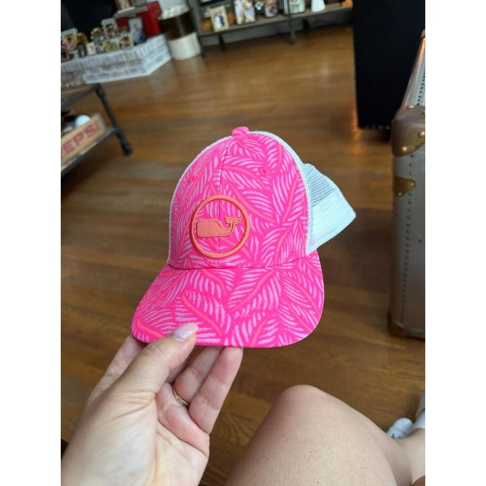 Vineyard Vines Pink Palm Leaf Trucker Hat adjustable